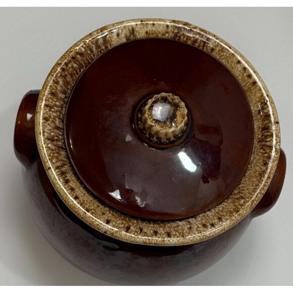 Hull Pottery Vintage Drip Brown Bean Pot Lid Oven Proof Crock USA Made Glaze Jar - Picture 5 of 16